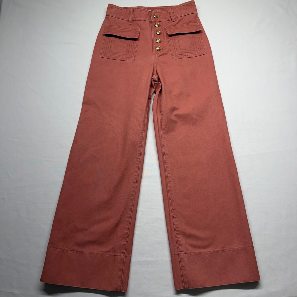 Tory Burch Wide Leg Sailor Pants Size‎ 23 Pink High Rise Button Fly Cropped